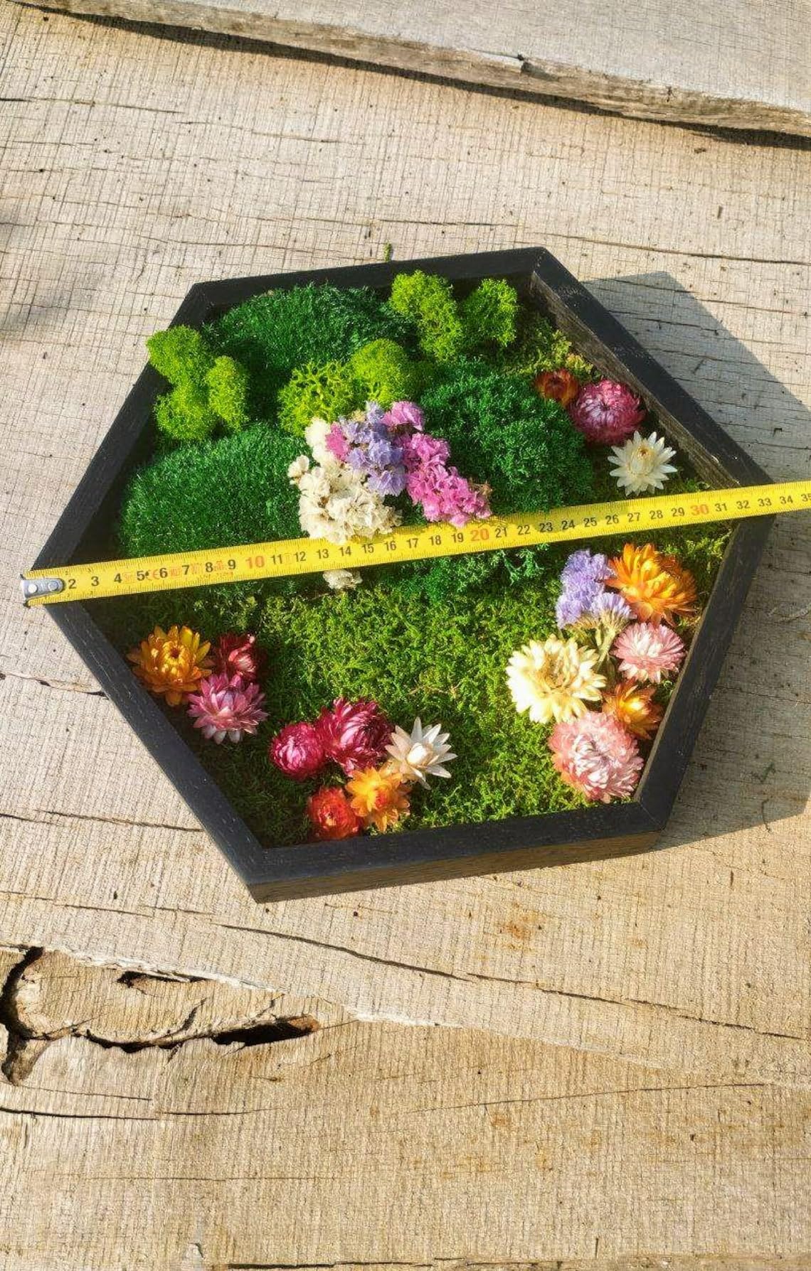 Botanical Moss Hexagon with Flowers
