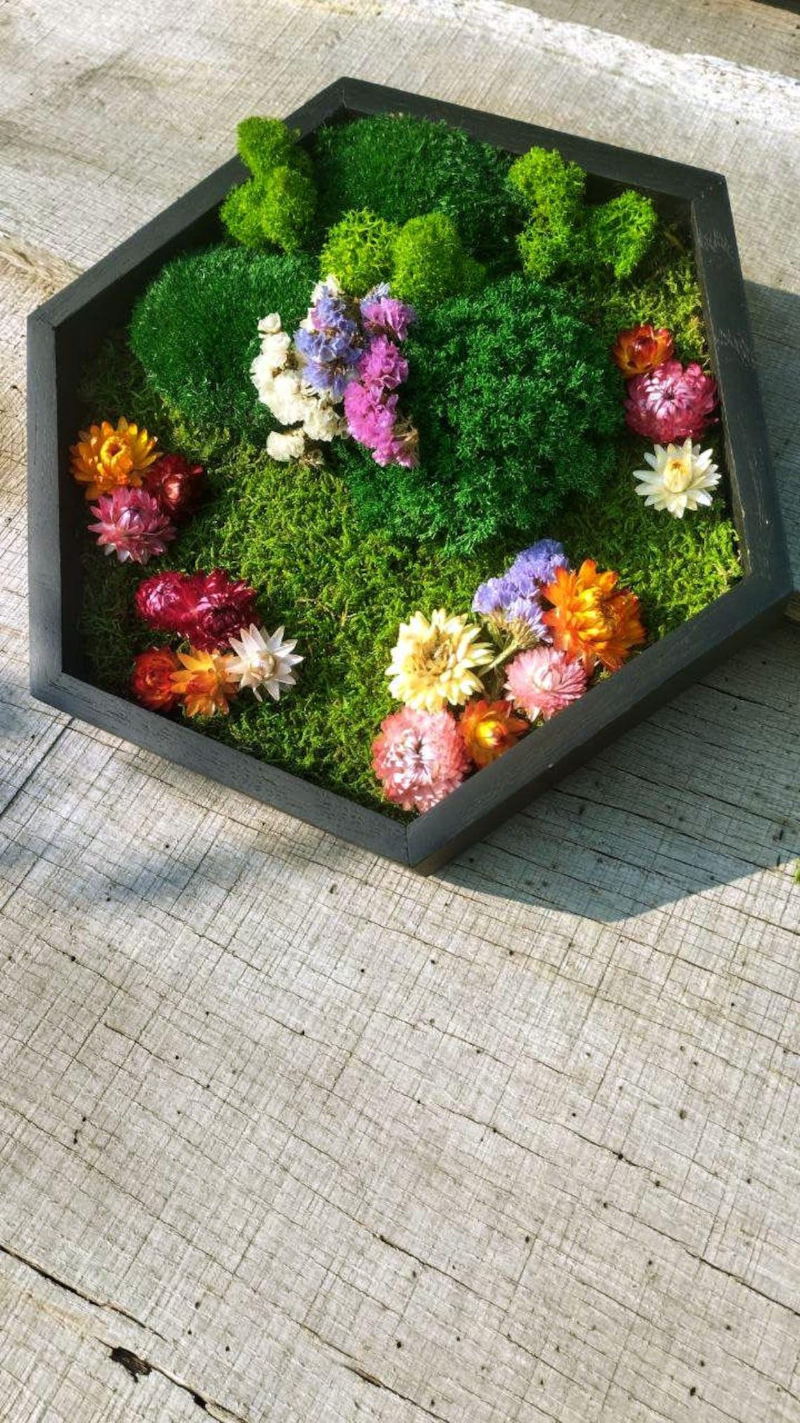 Botanical Moss Hexagon with Flowers